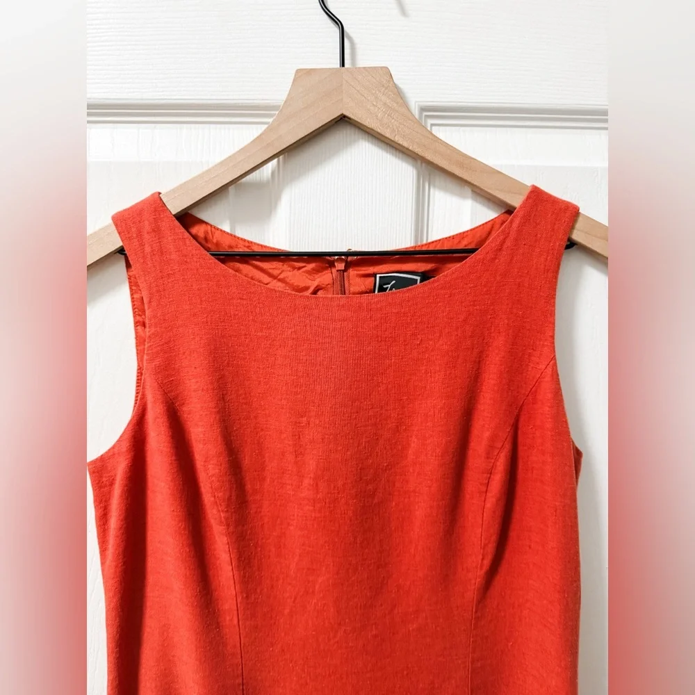 Vintage linen high neck burnt orange shift dress size 6 Lennie New York LNY fall - Picture 3 of 9